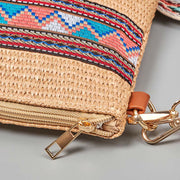 Buddha Stones Boho Colorful Geometry Straw Woven Crossbody Bag Shoulder Bag Handbag