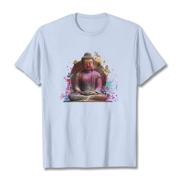 Buddha Stones Butterfly Meditation Buddha Tee T-shirt T-Shirts BS LightCyan 2XL