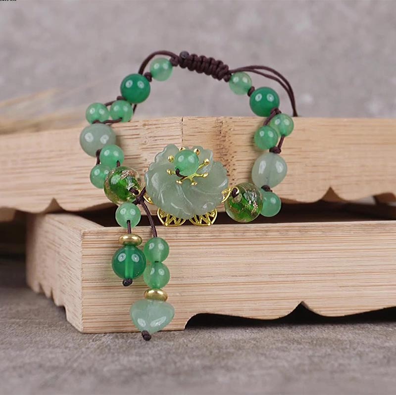 Buddha Stones Natural Green Jade Luck Dangling Flower Bracelet ...