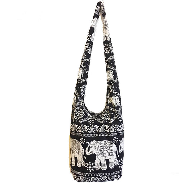 Buddha Stones Cotton Elephant Stripes Crossbody Bag Shoulder Bag Crossbody Bag&Shoulder Bag BS Black White Elephant Stripes 36*19*34cm