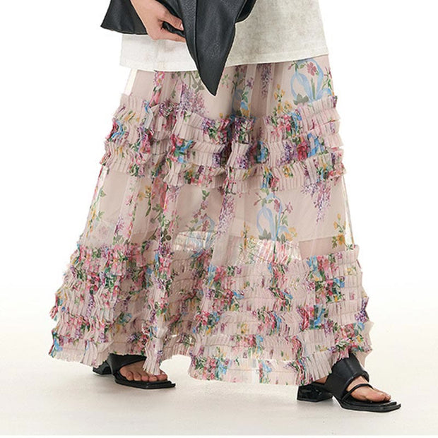 Buddha Stones Colorful Flowers Loose Mesh Tulle Skirt See-Through Design 19