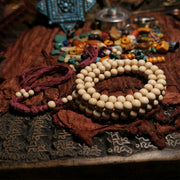 Buddha Stones 108 Mala Beads Abelia Biflora Wood Warding Off Evil Spirits Wrist Mala Mala Bracelet BS 7mm*108