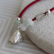 Buddha Stones 925 Sterling Silver Jade Red String Zongzi Charm Abundance Bracelet