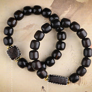 Buddha Stones Tibetan Ebony Wood Barrel Beads Lucky And Treasure Balance Bracelet 18