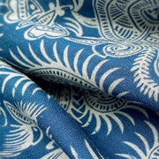 Buddha Stones Blue White Flower Pattern Midi Dress Linen Three Quarter Sleeve Dress With Pockets 13