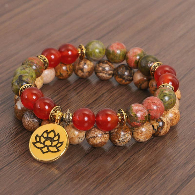 Buddha Stones Tibetan Picture Jasper Positive Lotus Bracelet Set (Extra 35% Off | USE CODE: FS35) - image 2