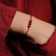 Buddha Stones 14K Gold Plated Natural Cinnabar Blessing String Braided Bracelet Bracelet BS Dark Red(Wrist Circumference 14-15.5cm) Three Cinnabar Beads