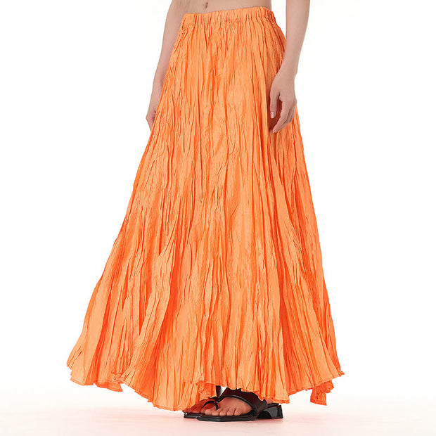 Buddha Stones Solid Color Loose Long Elastic Waist Skirt 117