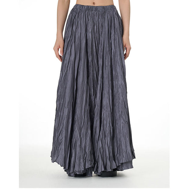 Buddha Stones Solid Color Loose Long Elastic Waist Skirt 3