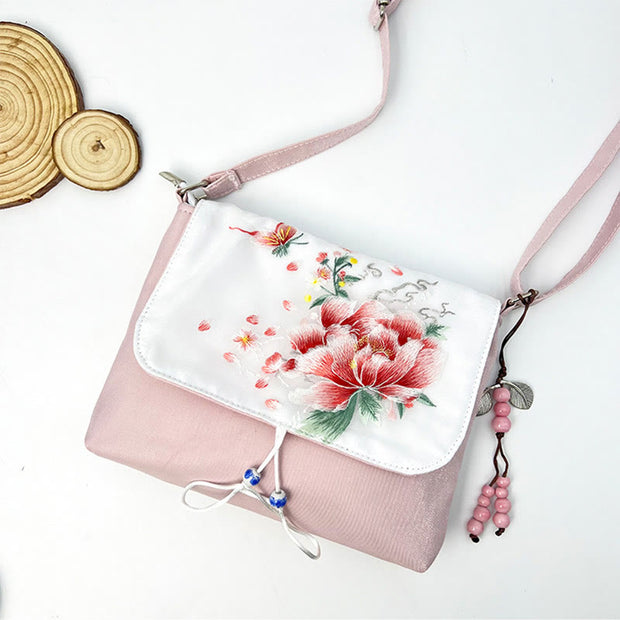Buddha Stones Embroidered Camellia Epiphyllum Gardenia Sakura Flowers Crossbody Bag Shoulder Bag Cellphone Bag 48
