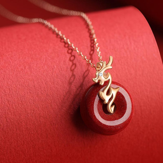 Buddha Stones Year of the Dragon 925 Sterling Silver Natural Cinnabar Peace Buckle Luck Necklace Pendant (Extra 30% Off | USE CODE: FS30)