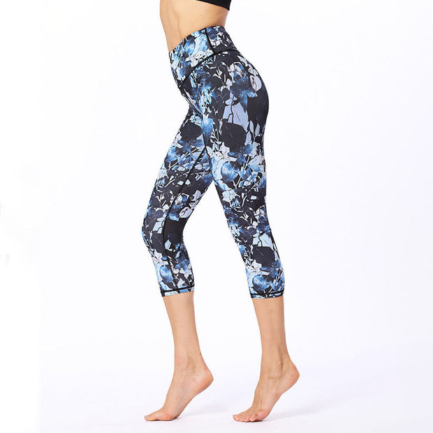 Buddha Stones Leaves Butterfly Print Sports Yoga Cropped Leggings Women's Yoga Capri Pants Women's Capri Pants BS 1