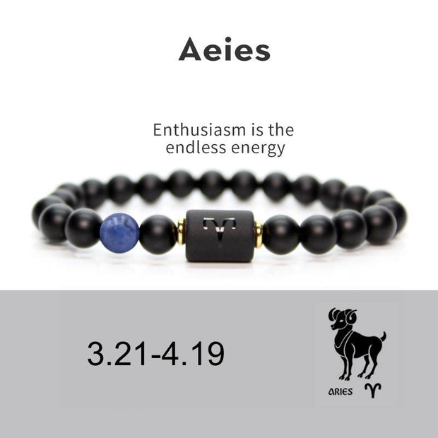 Buddha Stones 12  Constellations of the Zodiac Black Onyx Adjustable Bracelet Bracelet BS Aries