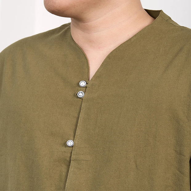 Buddha Stones Men's Short Sleeve Button Down Cotton Linen Shirt Men's Shirts BS 10