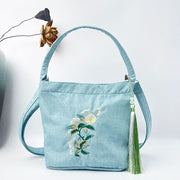 Buddha Stones Embroidery Wisteria Plum Lotus Cherry Blossom Cotton Linen Canvas Tote Crossbody Bag Shoulder Bag Handbag 12