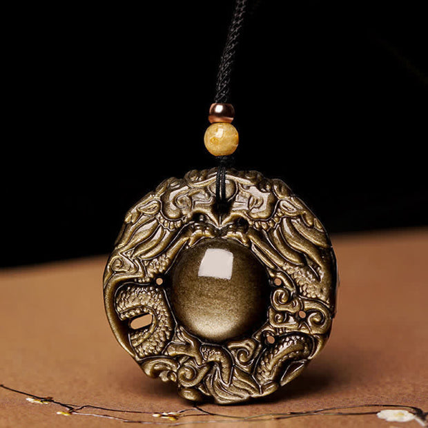 Buddha Stones Natural Gold Sheen Obsidian Rainbow Obsidian Dragon Strength Necklace Pendant (Extra 35% Off | USE CODE: FS35) - image 0