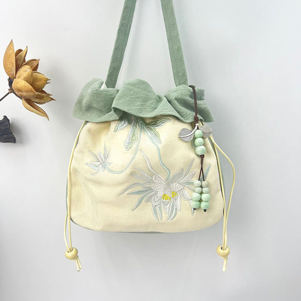 Buddha Stones Suzhou Embroidery Lotus Epiphyllum Magnolia Cotton Linen Tote Crossbody Bag Shoulder Bag Handbag 14
