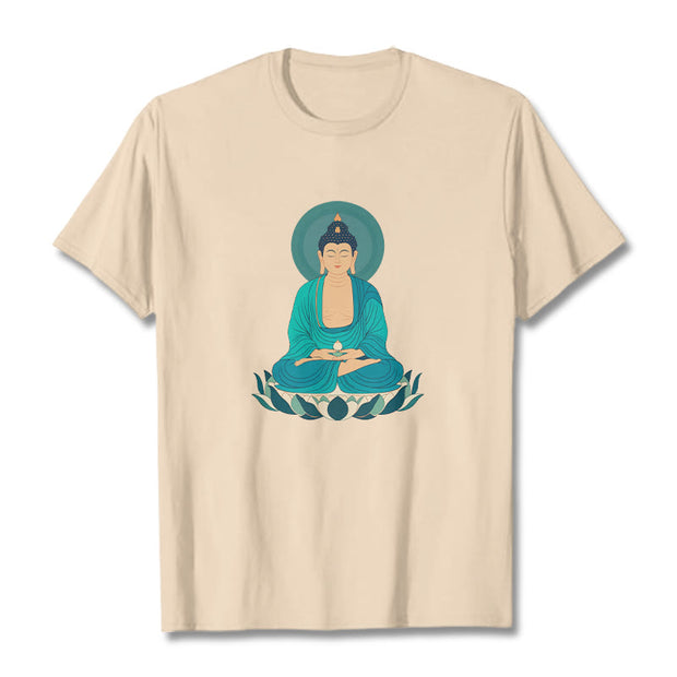 Buddha Stones Lotus Meditation Buddha Tee T-shirt T-Shirts BS Bisque 2XL