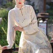 Buddha Stones Beige A Panorama of Rivers and Mountains Printed Chinese Hanfu Horse Face Skirt Mamianqun