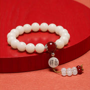 Buddha Stones Bodhi Seed Red Agate Black Obsidian Pink Crystal Rutilated Quartz Peace Wrist Mala Bracelet Bracelet BS 1
