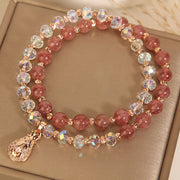Buddha Stones Strawberry Quartz White Crystal Money Bag Charm Positive Bracelet Bracelet BS 9