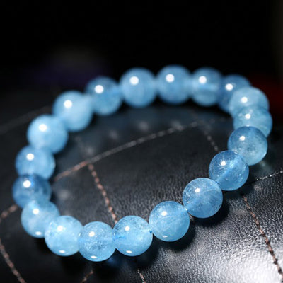 Buddhastoneshop Aquamarine Beads Peace Healing Bracelet Bracelet BS 14mm