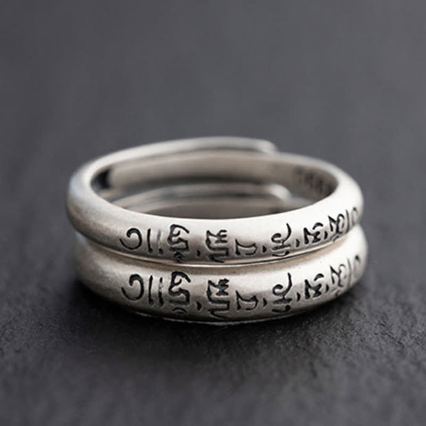 Buddha Stones 990 Sterling Silver Six True Words Om Mani Padme Hum Love Peace Ring (Extra 35% Off | USE CODE: FS35) - image 1