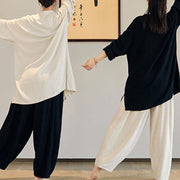 Buddha Stones Plain Long Sleeve Coat Jacket Top Wide Leg Pants Zen Tai Chi Yoga Meditation Clothing Clothes BS 10