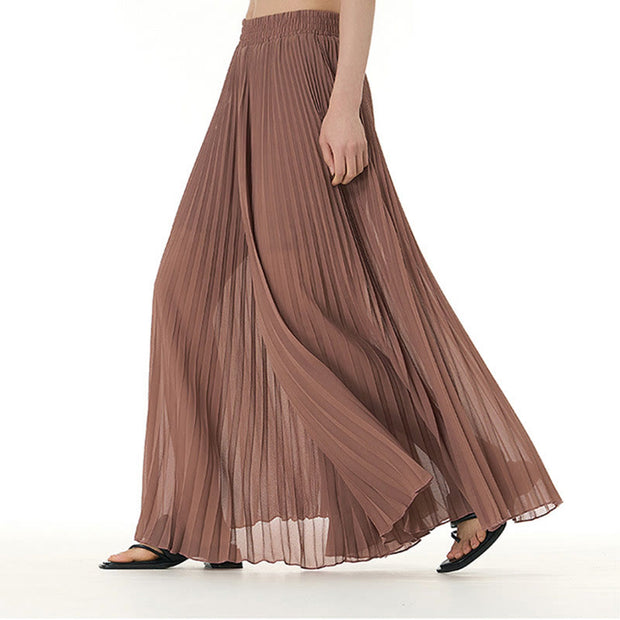 Buddha Stones Solid Color Loose Long Pleated Wide Leg Pants 10