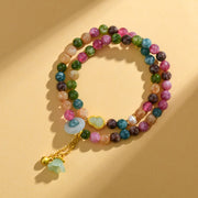 Buddha Stones Multicolored Tourmaline Gourd Wisdom Double Wrap Lily Of The Valley Charm Bracelet