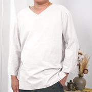 Buddha Stones Solid Color Three Quarter Sleeve Men's T-shirt Men's T-Shirts BS Linen 4XL(Fit for US/UK/AU48; EU58)