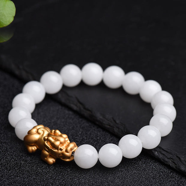 Buddha Stones Natural White Jade PiXiu Wealth Bracelet