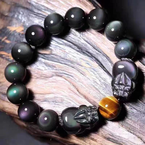 Buddha Stones FengShui PiXiu Rainbow Obsidian Healing Bracelet Bracelet BS 18mm