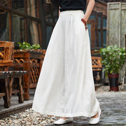 Buddha Stones Solid Color Loose Yoga Wide Leg Pants With Pockets Wide Leg Pants BS White L(Waist 65cm/Hips 199cm/Length 96cm)