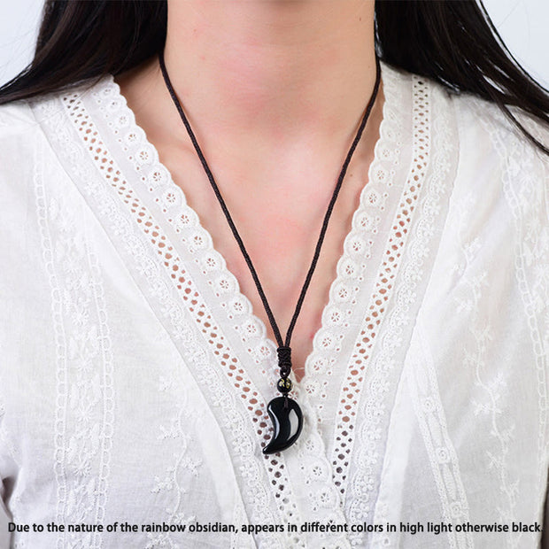 Buddha Stones Rainbow Obsidian Yin Yang Strength Pendant Necklace Necklaces & Pendants BS 5