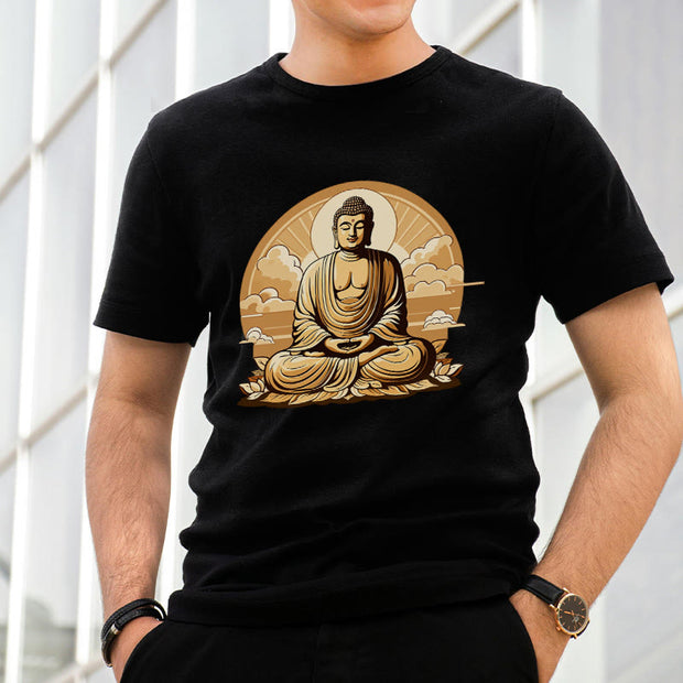 Buddha Stones Sun Auspicious Clouds Buddha Tee T-shirt T-Shirts BS 4