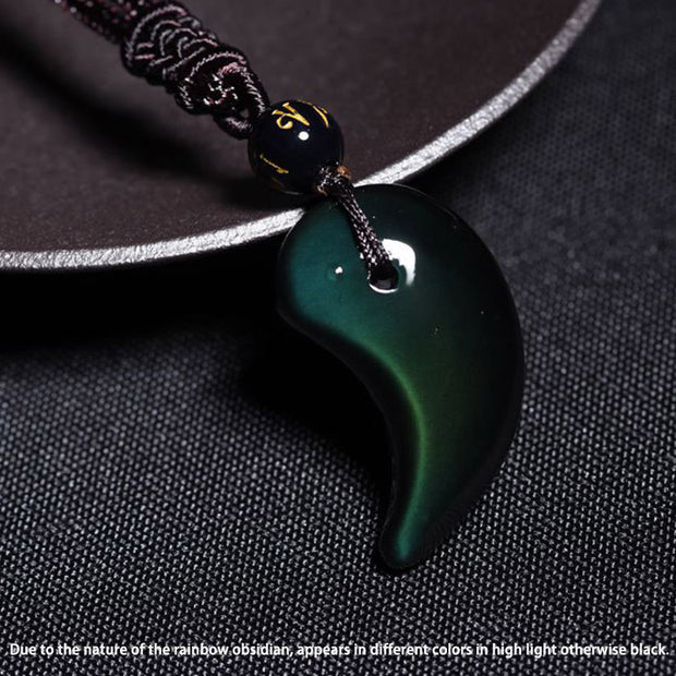 Buddha Stones Rainbow Obsidian Yin Yang Strength Pendant Necklace Necklaces & Pendants BS 11