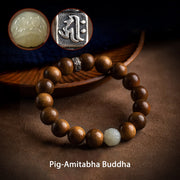 Buddha Stones Chinese Zodiac Natal Buddha Kalimantan Agarwood Jade 925 Sterling Silver Bracelet