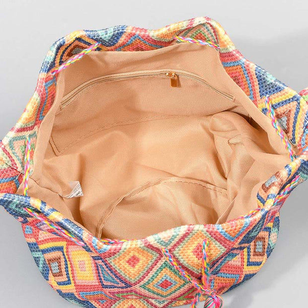 Buddha Stones Colorful Geometry Flowers Print Canvas Bucket Crossbody Bag Shoulder Bag