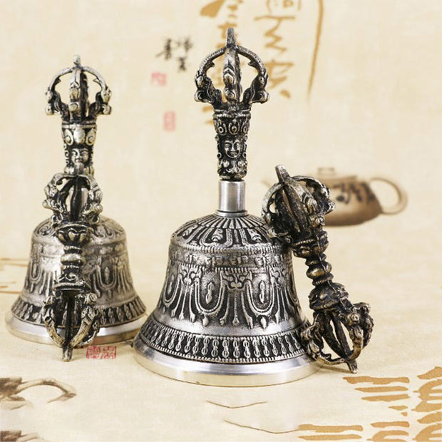 Buddha Stones Tibetan Meditation Bell and Vajra Dorje Copper Decoration Set