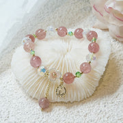 Buddha Stones Strawberry Quartz Rutilated Quartz Fluorite Flower Healing Bracelet Bracelet BS 6