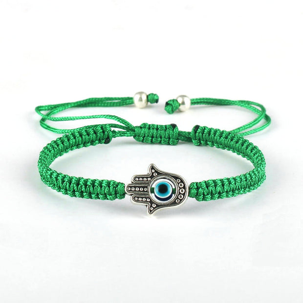 Buddha Stones Handmade Hamsa Symbol Protection Luck String Bracelet Bracelet BS Green(Bracelet Size 16-24cm)