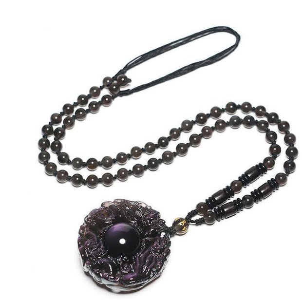Buddha Stones Natural Gold Sheen Obsidian Rainbow Obsidian Dragon Strength Necklace Pendant (Extra 35% Off | USE CODE: FS35) - Rainbow Obsidian&Bead String - image 17