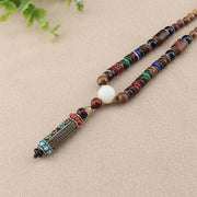 Buddha Stones Tibetan Om Mani Padme Hum Dzi Bead Wenge Wood Necklace Pendant
