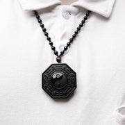 Buddha Stones Black Obsidian Stone Yin Yang Pendant Necklace