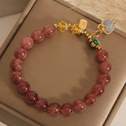 Buddha Stones Natural Strawberry Quartz Crystal Aquamarine Fortune Brand Love Bracelet Bracelet BS 2