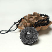 Buddha Stones Black Obsidian Stone Yin Yang Pendant Necklace