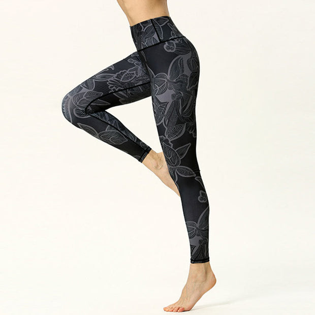 Buddha Stones Simple Leaves Print Sports Fitness Leggings Women's Yoga Pants Women's Leggings BS 6
