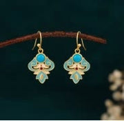 Buddha Stones Copper Enamel Imitation Turquoise Longevity Drop Earrings