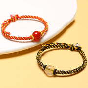 Buddha Stones Handmade Red Agate Amethyst Golden Rutilated Quartz Pink Crystal Bead Calm Braided Bracelet Bracelet BS 1